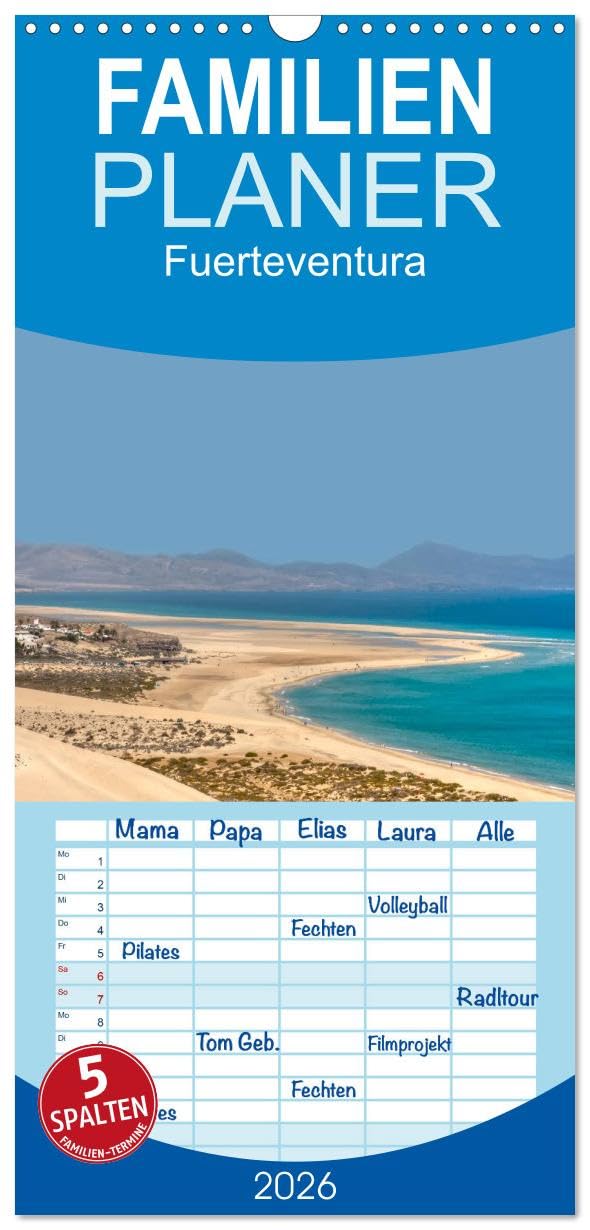 Familienplaner 2026 - Fuerteventura mit 5 Spalten (Wandkalender, 21 cm x 45 cm), CALVENDO Leisure, Home & Garden