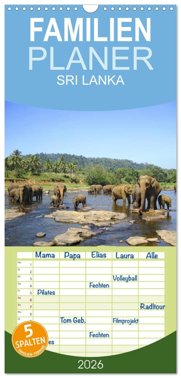 Familienplaner 2026 - Sri Lanka mit 5 Spalten (Wandkalender, 21 cm x 45 cm), CALVENDO Leisure, Home & Garden