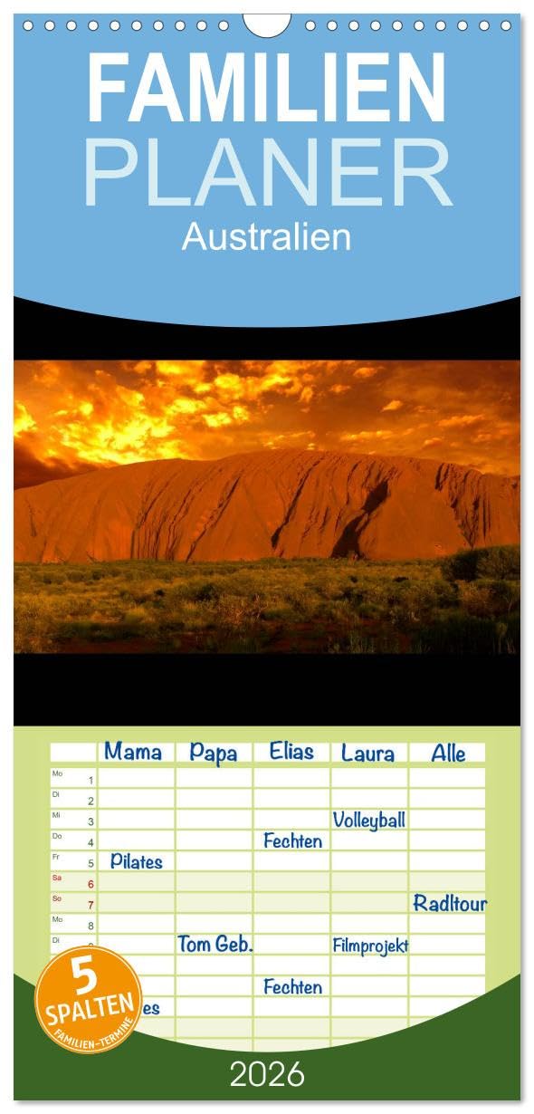Familienplaner 2026 - Australien mit 5 Spalten (Wandkalender, 21 cm x 45 cm), CALVENDO Leisure, Home & Garden