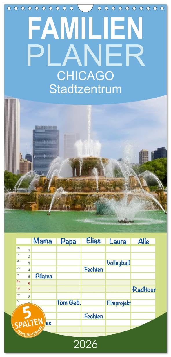 Familienplaner 2026 - CHICAGO Stadtzentrum mit 5 Spalten (Wandkalender, 21 cm x 45 cm), CALVENDO Leisure, Home & Garden