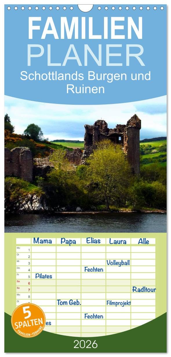 Familienplaner 2026 - Schottlands Burgen und Ruinen mit 5 Spalten (Wandkalender, 21 cm x 45 cm), CALVENDO Leisure, Home & Garden