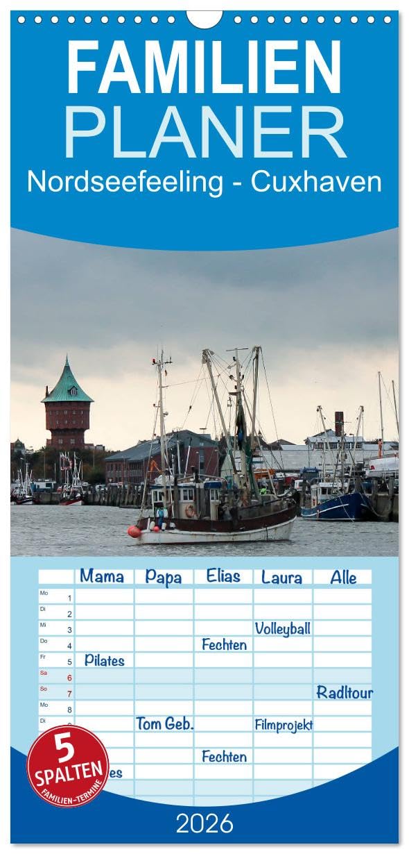 Familienplaner 2026 - Nordseefeeling - Cuxhaven mit 5 Spalten (Wandkalender, 21 cm x 45 cm), CALVENDO Living & Furnishing
