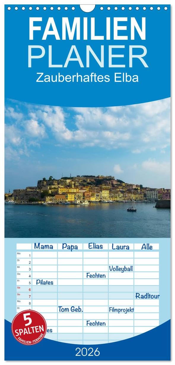 Familienplaner 2026 - Zauberhaftes Elba mit 5 Spalten (Wandkalender, 21 cm x 45 cm), CALVENDO Leisure, Home & Garden