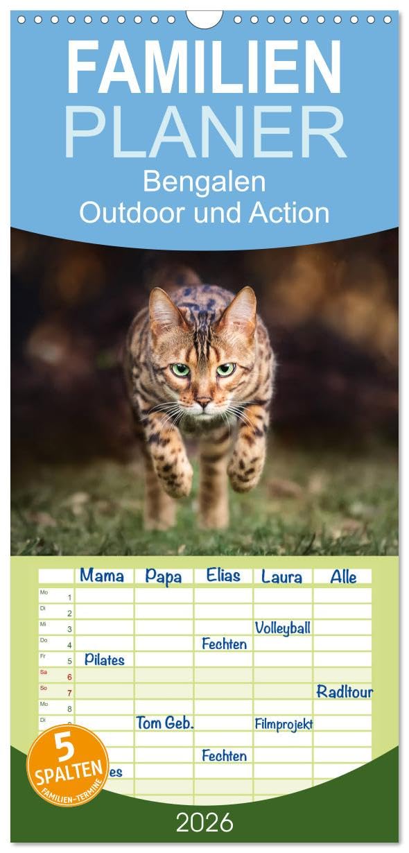 Familienplaner 2026 - Bengalen Outdoor und Action mit 5 Spalten (Wandkalender, 21 cm x 45 cm), CALVENDO Natural Sciences