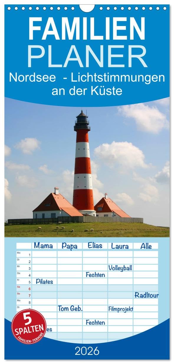 Familienplaner 2026 - Nordsee - Lichtstimmungen an der Küste mit 5 Spalten (Wandkalender, 21 cm x 45 cm), CALVENDO Lifestyle