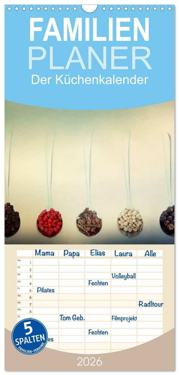 Familienplaner 2026 - Der Küchenkalender mit 5 Spalten (Wandkalender, 21 cm x 45 cm), CALVENDO Social Sciences