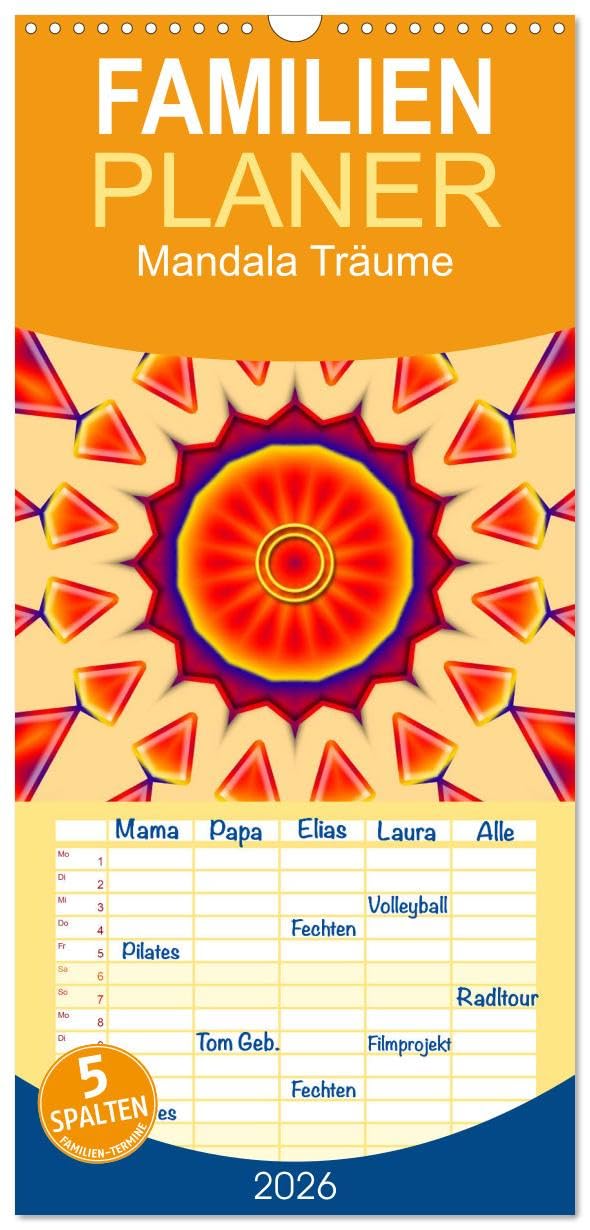 Familienplaner 2026 - Mandala Träume mit 5 Spalten (Wandkalender, 21 cm x 45 cm), CALVENDO Social Sciences