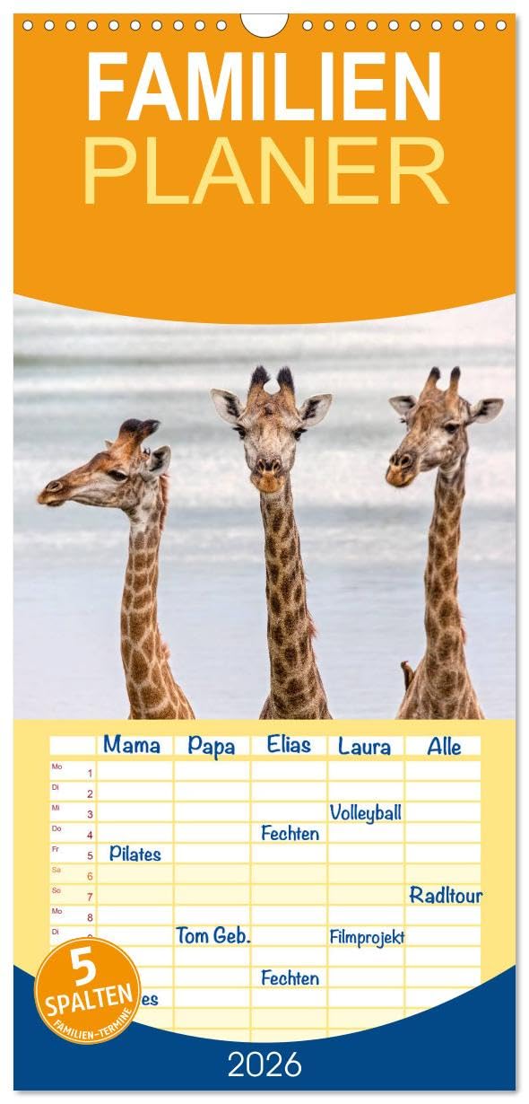 Familienplaner 2026 - Afrikas Tierwelt: Giraffen mit 5 Spalten (Wandkalender, 21 cm x 45 cm), CALVENDO Natural Sciences