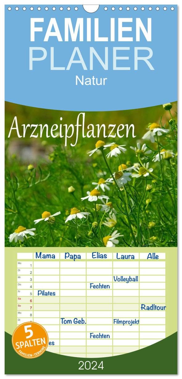 Familienplaner 2026 - Arzneipflanzen mit 5 Spalten (Wandkalender, 21 cm x 45 cm), CALVENDO Leisure, Home & Garden