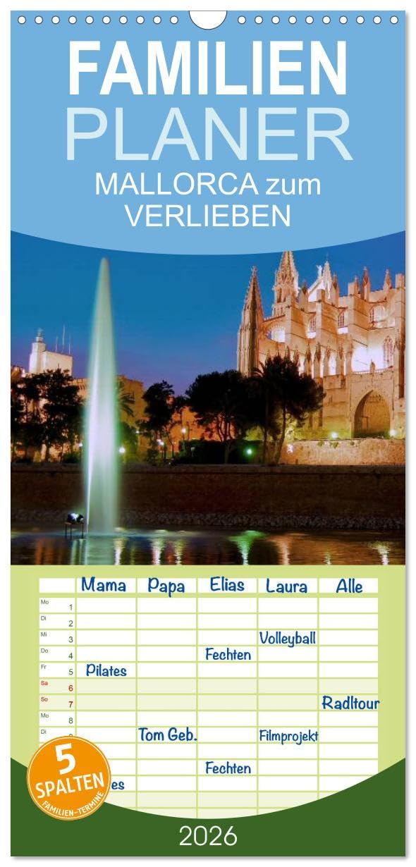 Familienplaner 2026 - MALLORCA zum VERLIEBEN mit 5 Spalten (Wandkalender, 21 cm x 45 cm), CALVENDO Leisure, Home & Garden