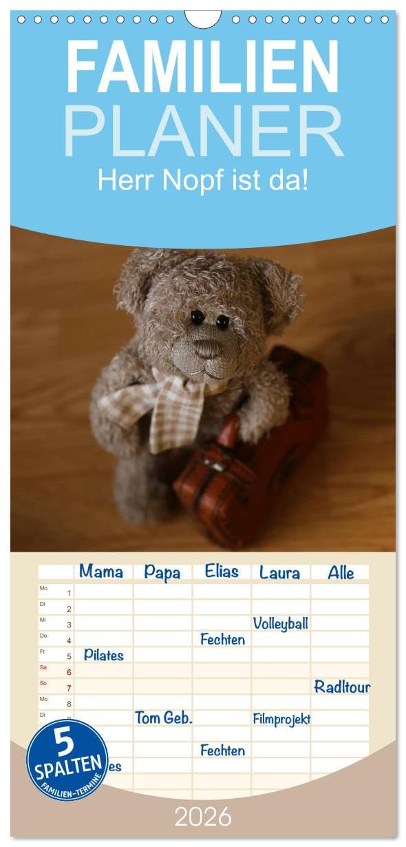 Familienplaner 2026 - Herr Nopf ist da! mit 5 Spalten (Wandkalender, 21 cm x 45 cm), CALVENDO Parents & Children