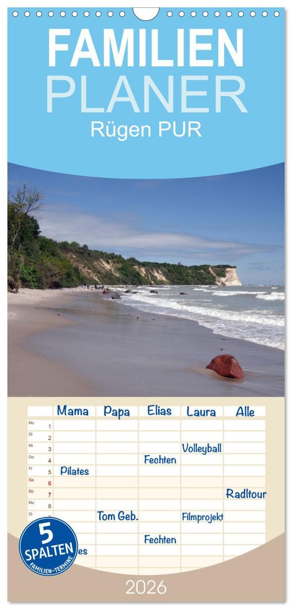 Familienplaner 2026 - Rügen PUR mit 5 Spalten (Wandkalender, 21 cm x 45 cm), CALVENDO Leisure, Home & Garden