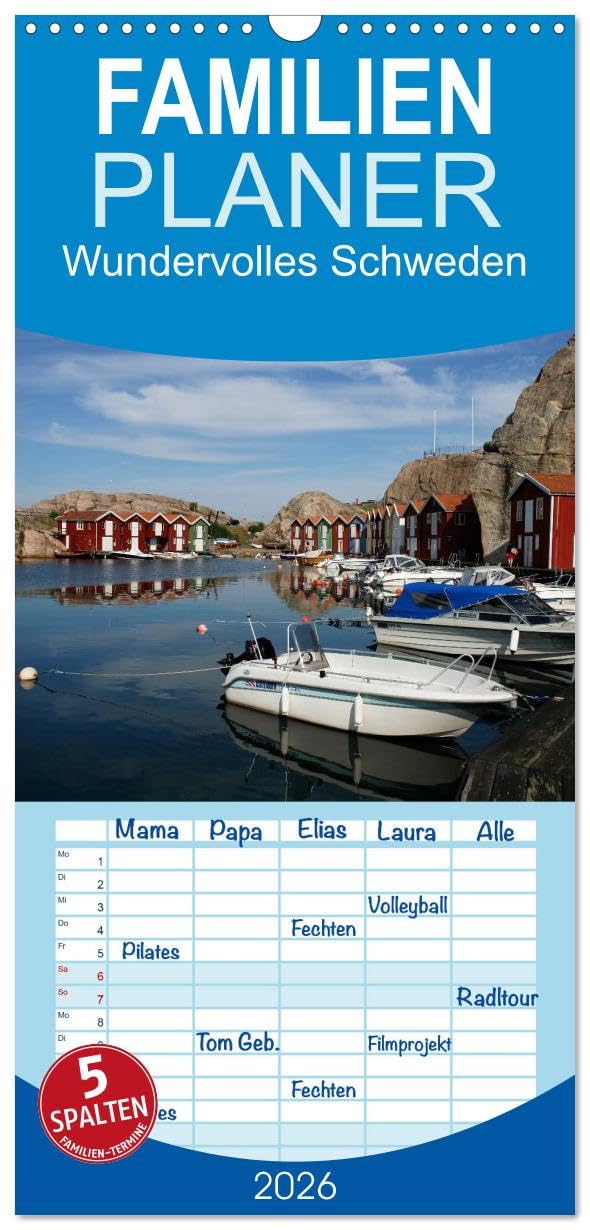 Familienplaner 2026 - Wundervolles Schweden mit 5 Spalten (Wandkalender, 21 cm x 45 cm), CALVENDO Leisure, Home & Garden