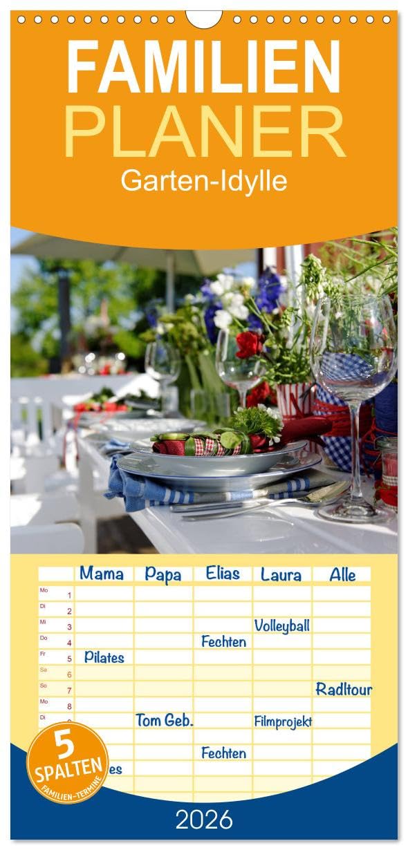Familienplaner 2026 - Garten-Idylle 2026 mit 5 Spalten (Wandkalender, 21 cm x 45 cm), CALVENDO Leisure, Home & Garden