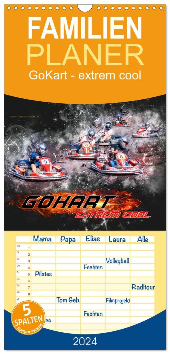 Familienplaner 2026 - GoKart - extrem cool mit 5 Spalten (Wandkalender, 21 cm x 45 cm), CALVENDO Film, Art & Culture