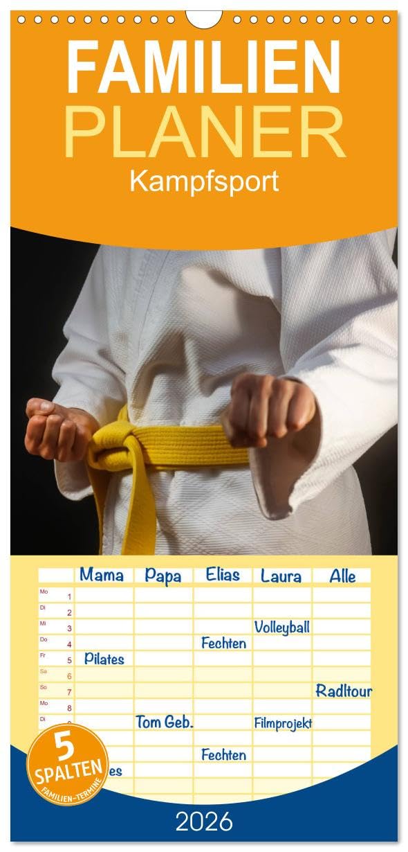 Familienplaner 2026 - Kampfsport mit 5 Spalten (Wandkalender, 21 cm x 45 cm), CALVENDO Leisure & Fun