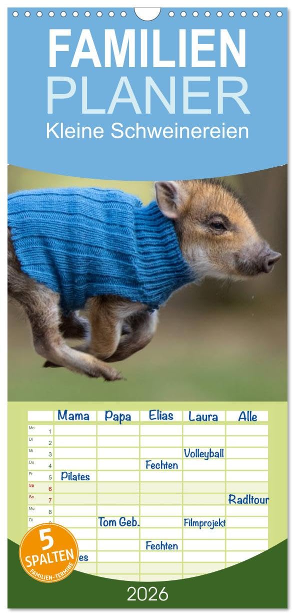 Familienplaner 2026 - Kleine Schweinereien mit 5 Spalten (Wandkalender, 21 cm x 45 cm), CALVENDO Natural Sciences