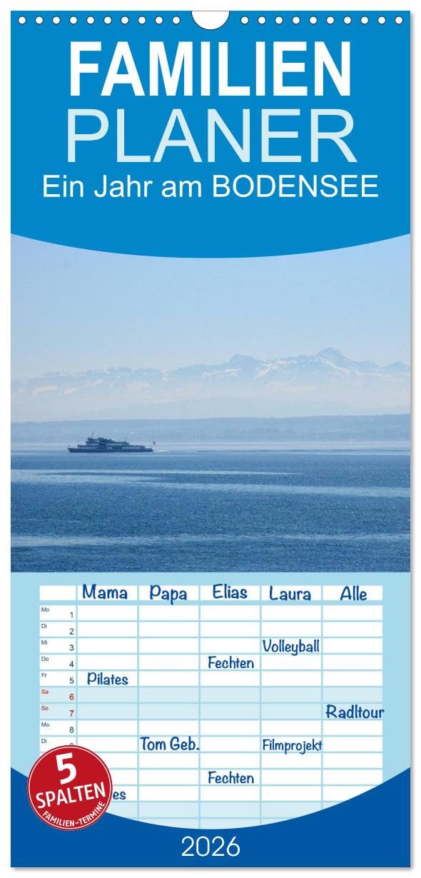 Familienplaner 2026 - Ein Jahr am BODENSEE mit 5 Spalten (Wandkalender, 21 cm x 45 cm), CALVENDO Calendars