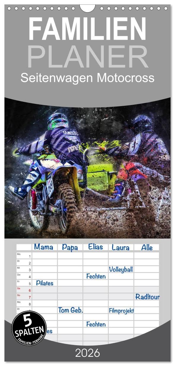 Familienplaner 2026 - Seitenwagen Motocross mit 5 Spalten (Wandkalender, 21 cm x 45 cm), CALVENDO Film, Art & Culture