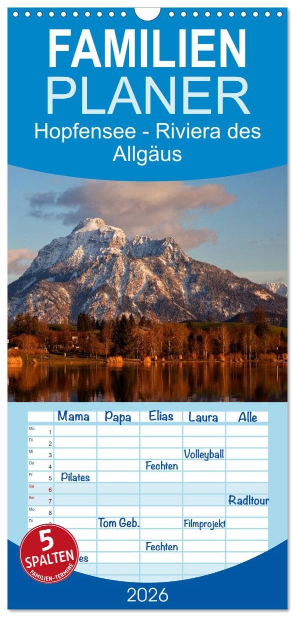 Familienplaner 2026 - Hopfensee - Riviera des Allgäus mit 5 Spalten (Wandkalender, 21 cm x 45 cm), CALVENDO Leisure, Home & Garden