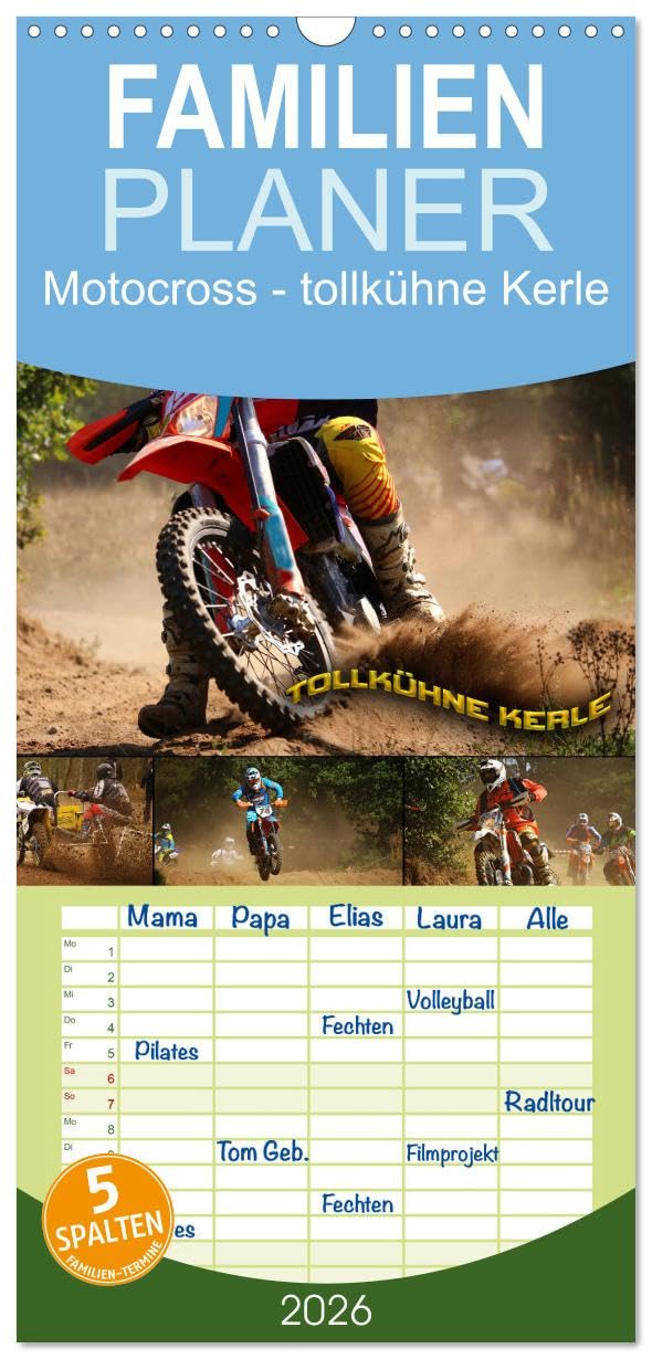 Familienplaner 2026 - Motocross - tollkühne Kerle mit 5 Spalten (Wandkalender, 21 cm x 45 cm), CALVENDO Living & Furnishing