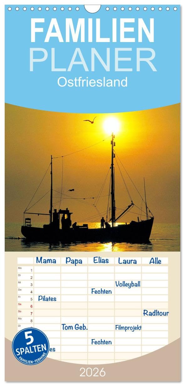 Familienplaner 2026 - Ostfriesland mit 5 Spalten (Wandkalender, 21 cm x 45 cm), CALVENDO Leisure, Home & Garden