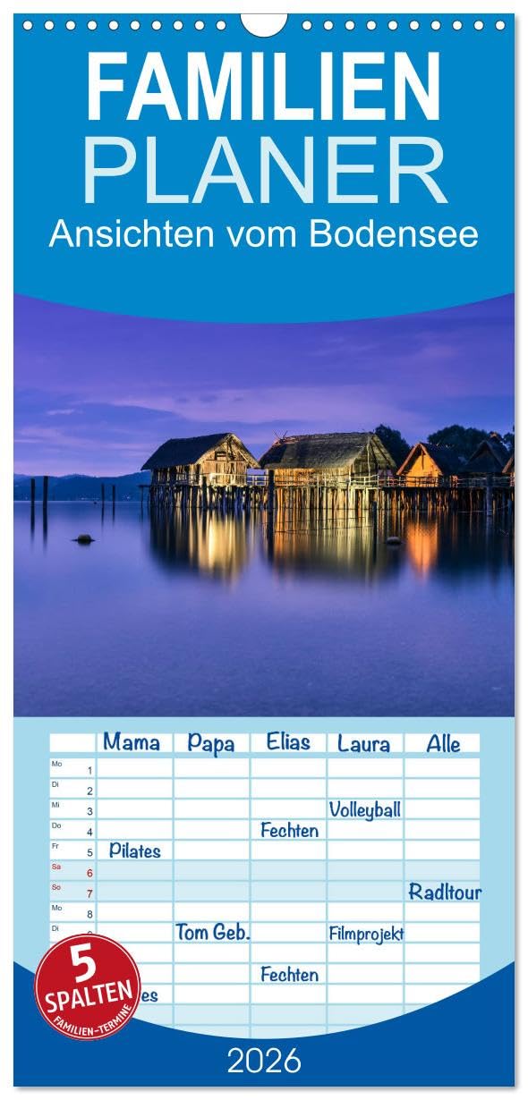 Familienplaner 2026 - Ansichten vom Bodensee mit 5 Spalten (Wandkalender, 21 cm x 45 cm), CALVENDO Calendars