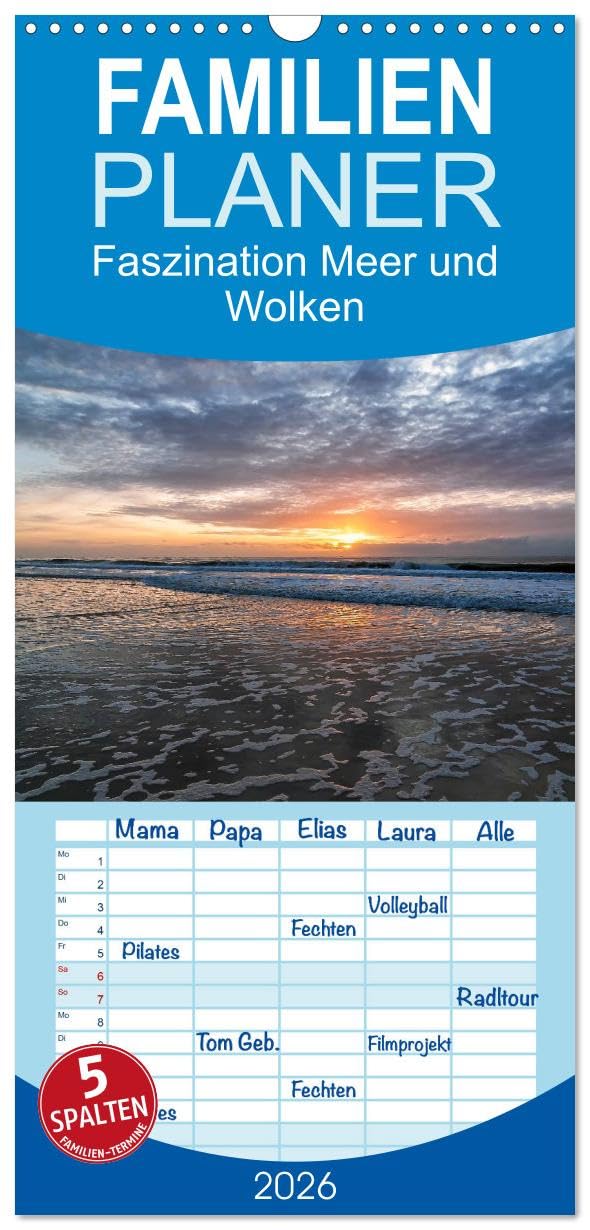Familienplaner 2026 - Faszination Meer und Wolken mit 5 Spalten (Wandkalender, 21 cm x 45 cm), CALVENDO Travel Guides