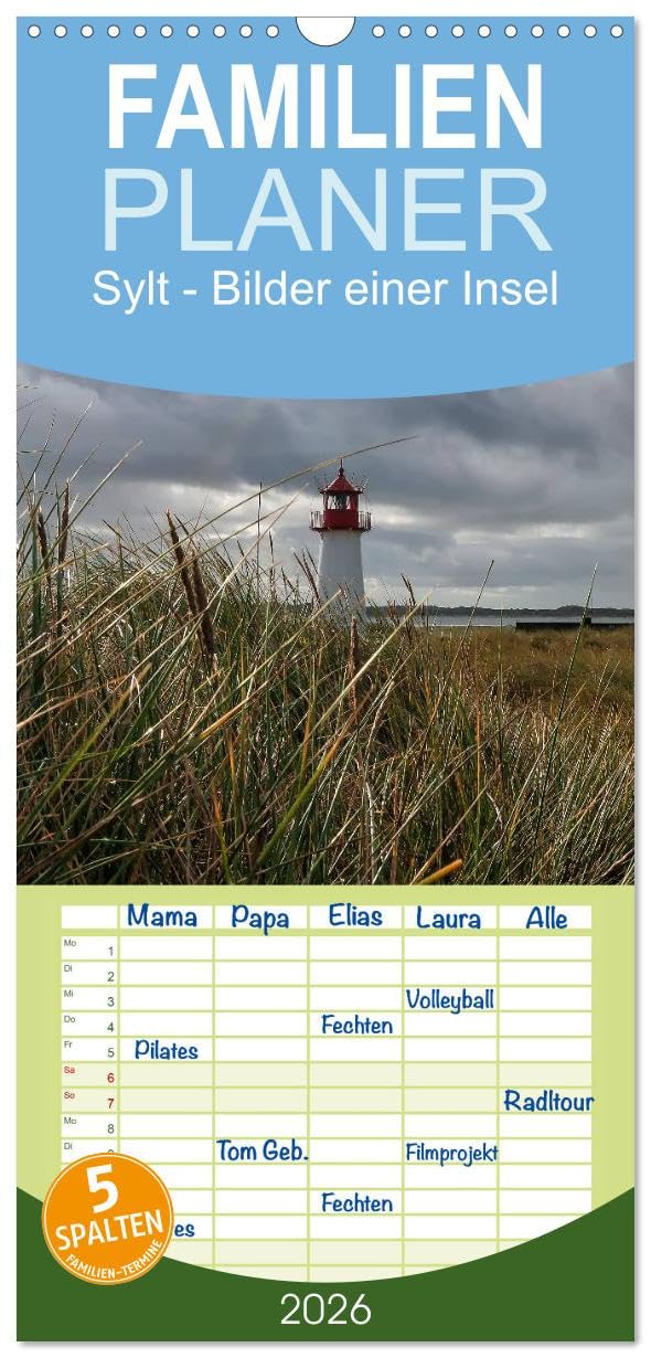 Familienplaner 2026 - Sylt - Bilder einer Insel mit 5 Spalten (Wandkalender, 21 cm x 45 cm), CALVENDO Leisure, Home & Garden
