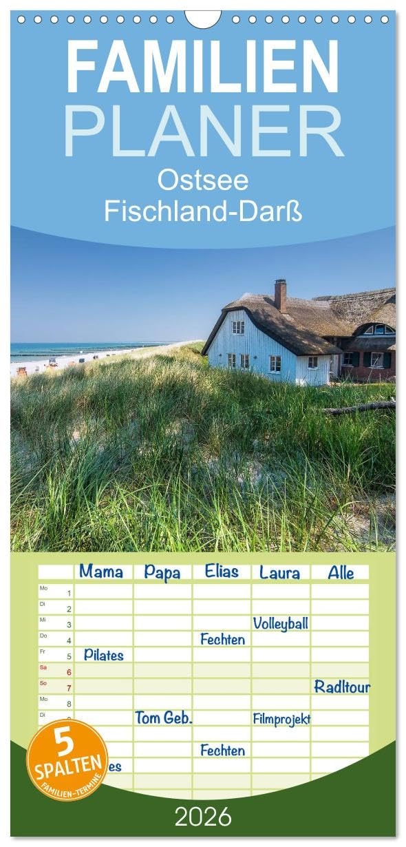 Familienplaner 2026 - Ostsee, Fischland-Darß mit 5 Spalten (Wandkalender, 21 cm x 45 cm), CALVENDO Leisure, Home & Garden