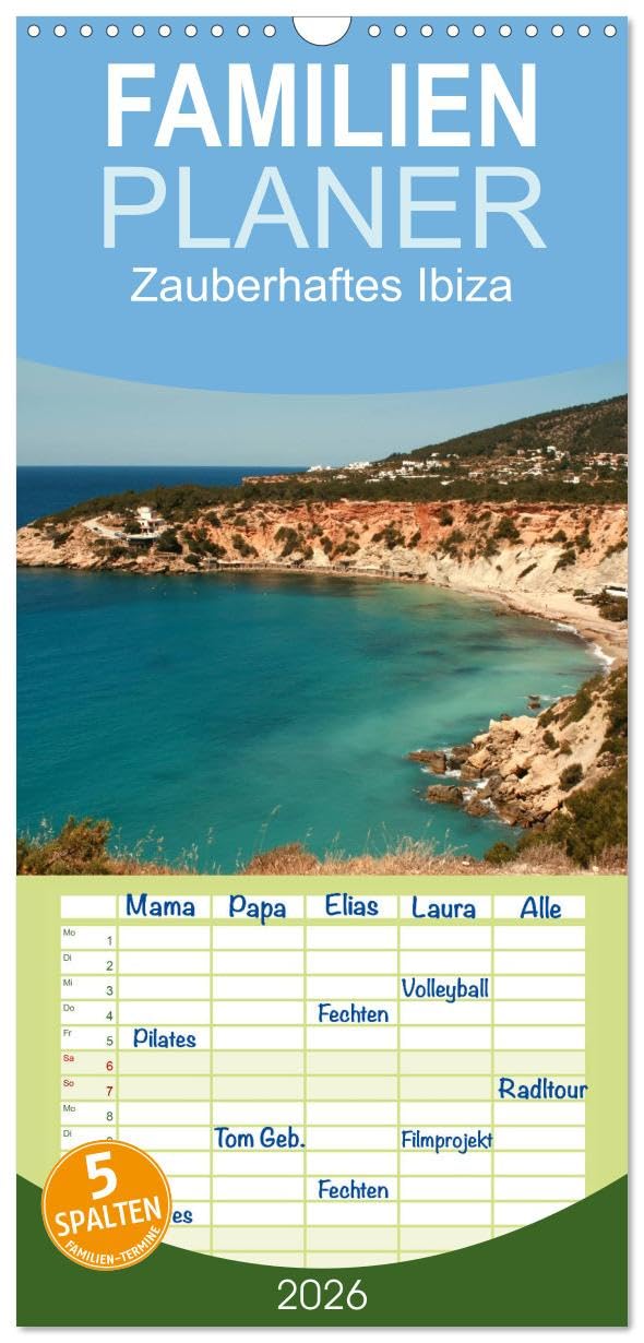 Familienplaner 2026 - Zauberhaftes Ibiza mit 5 Spalten (Wandkalender, 21 cm x 45 cm), CALVENDO Leisure, Home & Garden