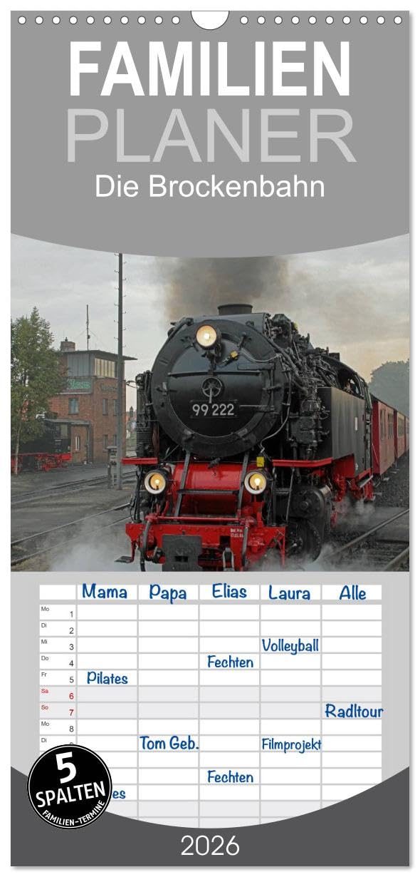 Familienplaner 2026 - Die Brockenbahn mit 5 Spalten (Wandkalender, 21 cm x 45 cm), CALVENDO Books
