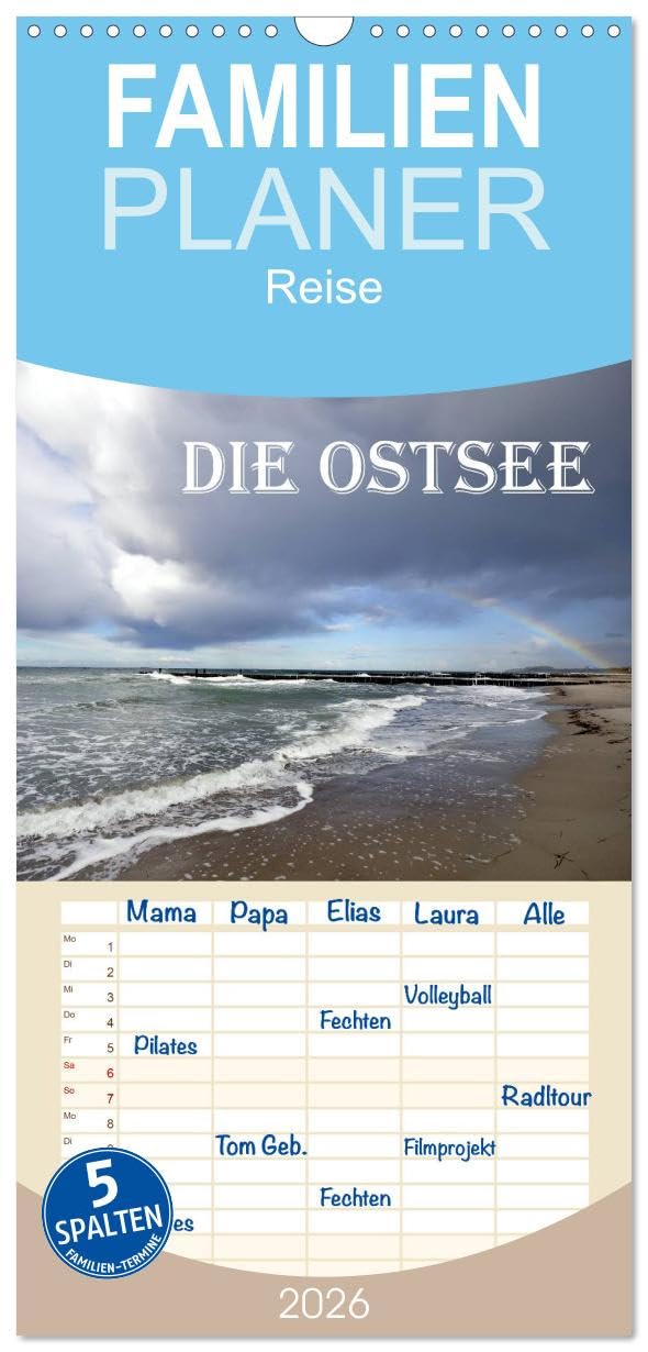 Familienplaner 2026 - Die Ostsee mit 5 Spalten (Wandkalender, 21 cm x 45 cm), CALVENDO Leisure, Home & Garden