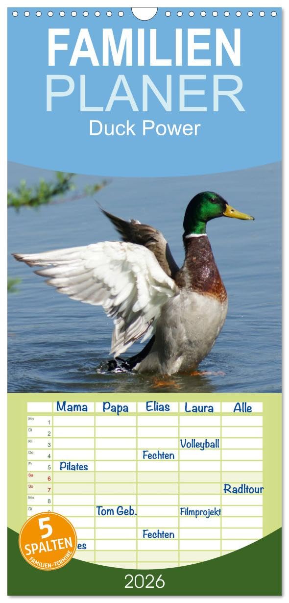 Familienplaner 2026 - Duck Power mit 5 Spalten (Wandkalender, 21 cm x 45 cm), CALVENDO Living & Furnishing