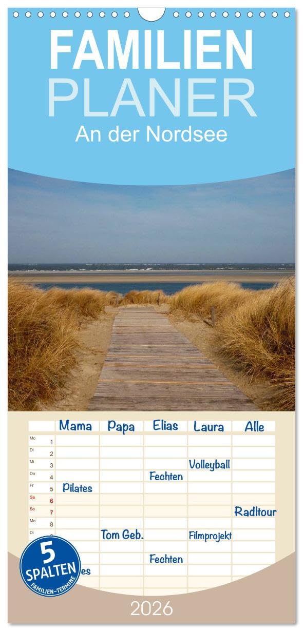 Familienplaner 2026 - An der Nordsee mit 5 Spalten (Wandkalender, 21 cm x 45 cm), CALVENDO Living & Furnishing