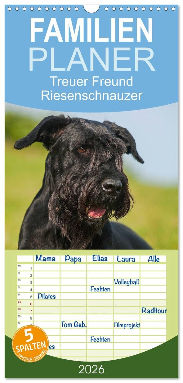 Familienplaner 2026 - Treuer Freund Riesenschnauzer mit 5 Spalten (Wandkalender, 21 cm x 45 cm), CALVENDO Natural Sciences