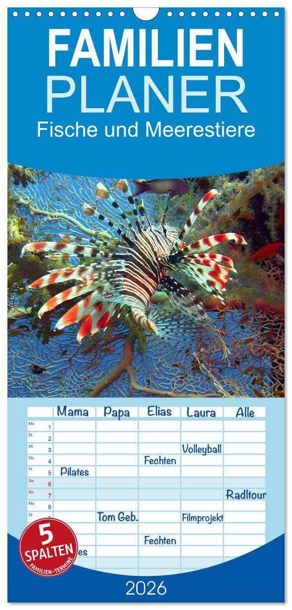 Familienplaner 2026 - Fische und Meerestiere mit 5 Spalten (Wandkalender, 21 cm x 45 cm), CALVENDO Film, Art & Culture