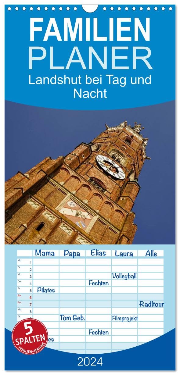 Familienplaner 2026 - Landshut bei Tag und Nacht mit 5 Spalten (Wandkalender, 21 cm x 45 cm), CALVENDO Leisure, Home & Garden