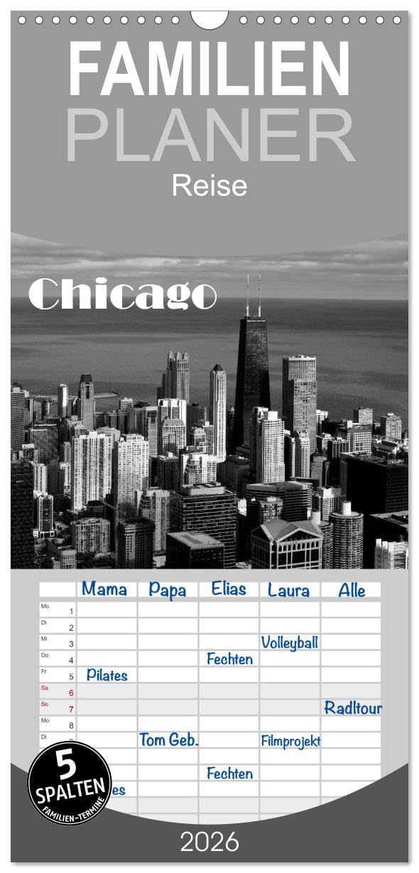Familienplaner 2026 - Chicago 2026 mit 5 Spalten (Wandkalender, 21 cm x 45 cm), CALVENDO Photography