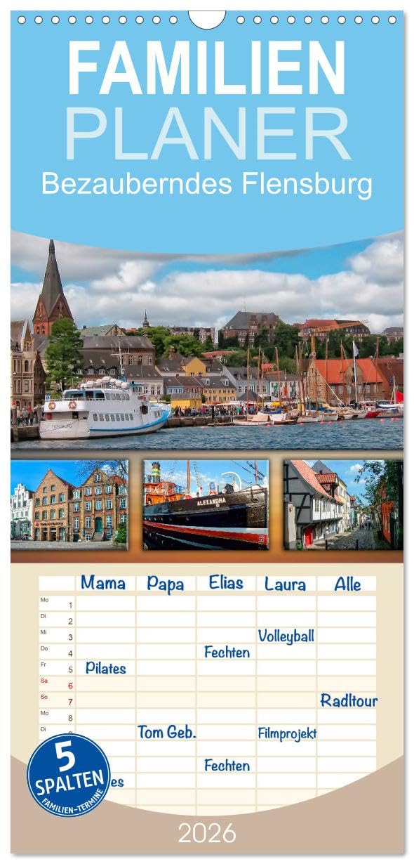Familienplaner 2026 - Bezauberndes Flensburg mit 5 Spalten (Wandkalender, 21 cm x 45 cm), CALVENDO Living & Furnishing