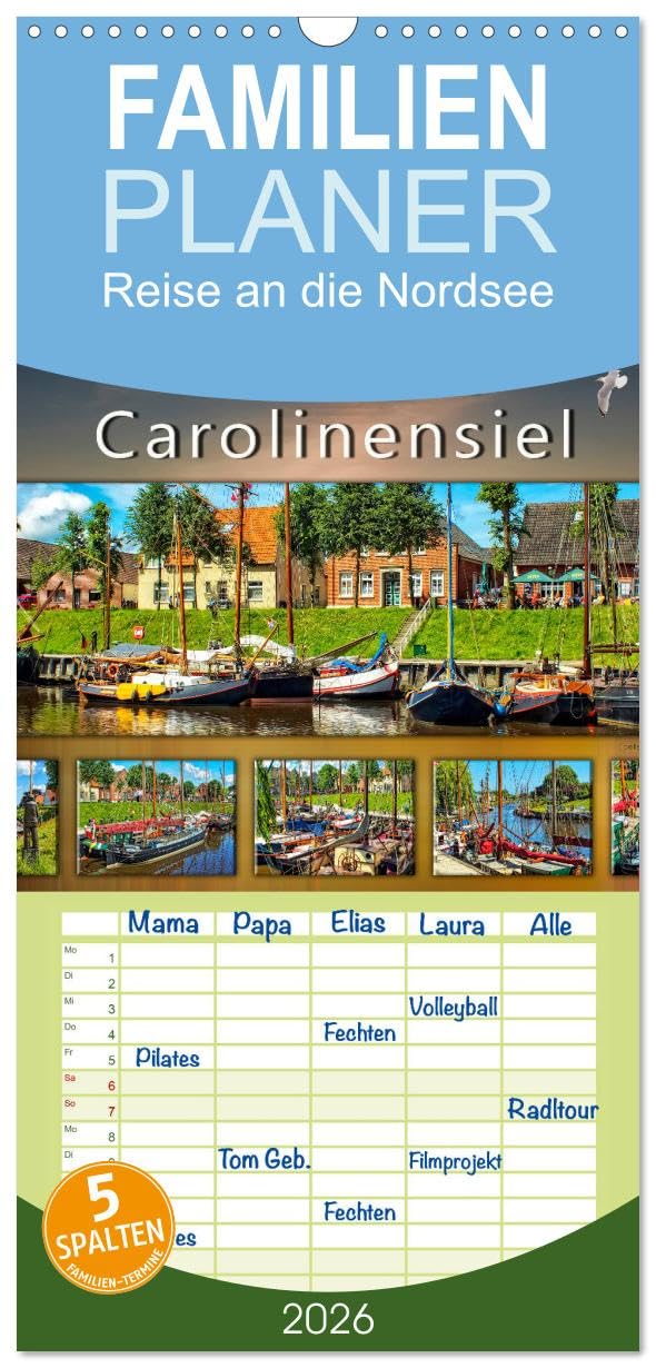 Familienplaner 2026 - Reise an die Nordsee - Carolinensiel mit 5 Spalten (Wandkalender, 21 cm x 45 cm), CALVENDO Living & Furnishing