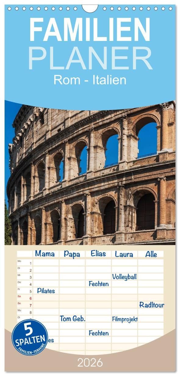 Familienplaner 2026 - Rom-Italien mit 5 Spalten (Wandkalender, 21 cm x 45 cm), CALVENDO Photography