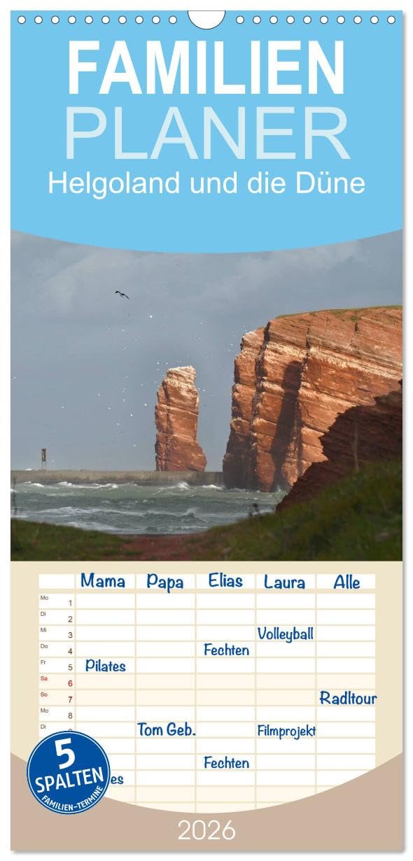 Familienplaner 2026 - Helgoland und die Düne mit 5 Spalten (Wandkalender, 21 cm x 45 cm), CALVENDO Leisure, Home & Garden