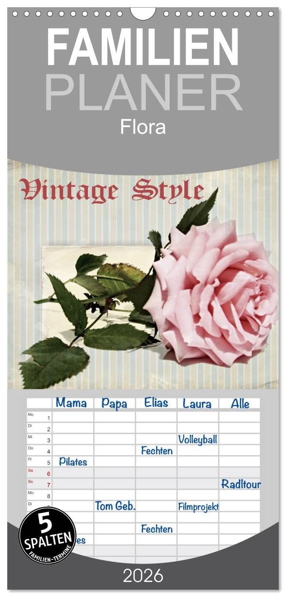 Familienplaner 2026 - Vintage Style mit 5 Spalten (Wandkalender, 21 cm x 45 cm), CALVENDO Film, Art & Culture
