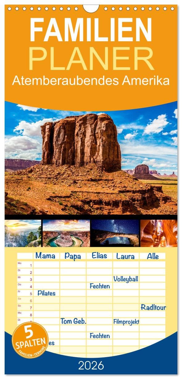 Familienplaner 2026 - Atemberaubendes Amerika - Die schönsten Nationalparks im Westen der USA mit 5 Spalten (Wandkalender, 21 cm x 45 cm), CALVENDO Leisure, Home & Garden