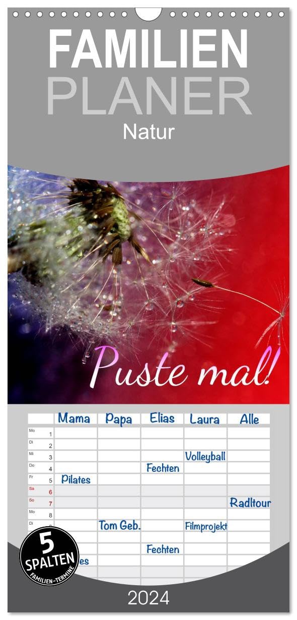 Familienplaner 2026 - Puste mal! mit 5 Spalten (Wandkalender, 21 cm x 45 cm), CALVENDO Garden & Plants