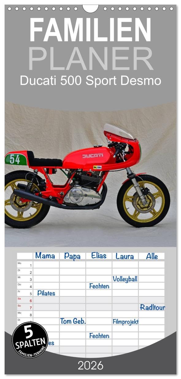 Familienplaner 2026 - Ducati 500 Sport Desmo mit 5 Spalten (Wandkalender, 21 cm x 45 cm), CALVENDO Photography