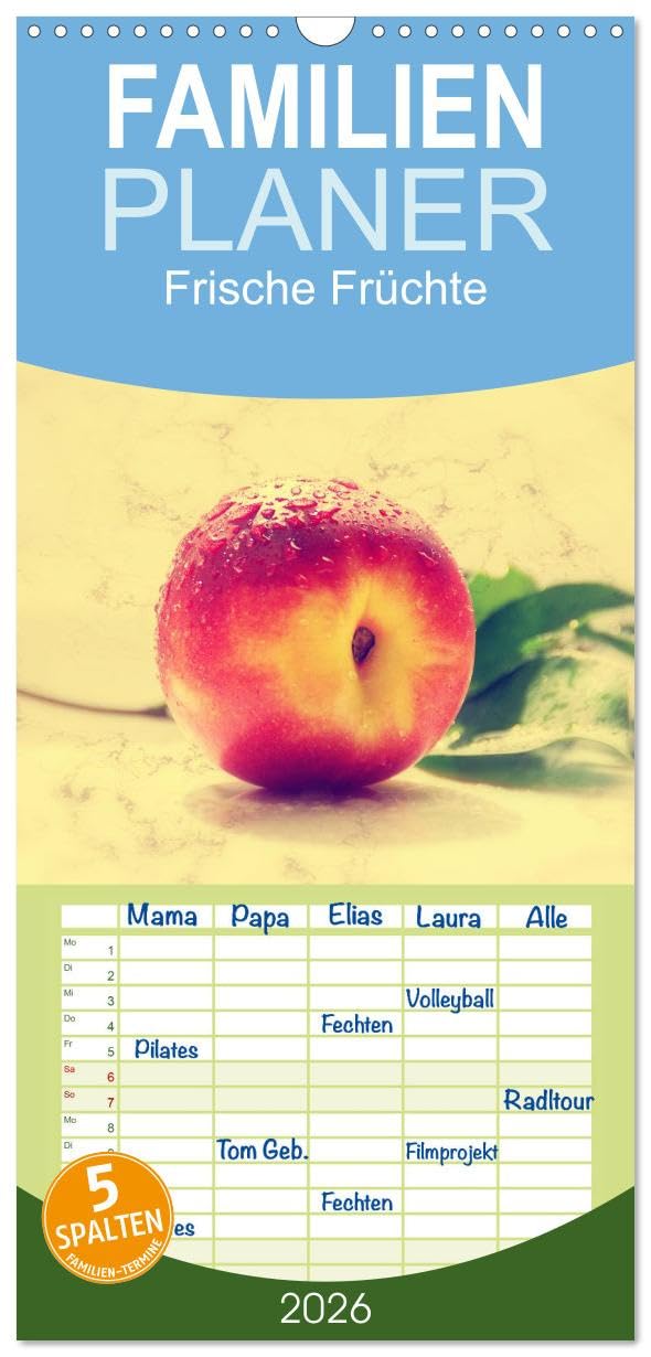 Familienplaner 2026 - Frische Früchte mit 5 Spalten (Wandkalender, 21 cm x 45 cm), CALVENDO Leisure, Home & Garden