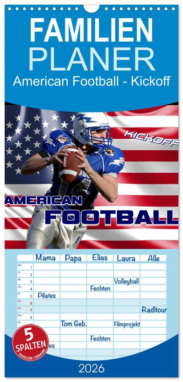 Familienplaner 2026 - American Football - Kickoff mit 5 Spalten (Wandkalender, 21 cm x 45 cm), CALVENDO Lifestyle