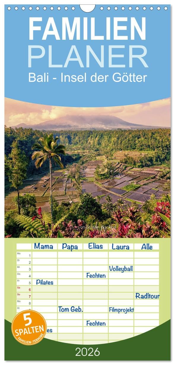 Familienplaner 2026 - Bali - Insel der Götter mit 5 Spalten (Wandkalender, 21 cm x 45 cm), CALVENDO Leisure, Home & Garden